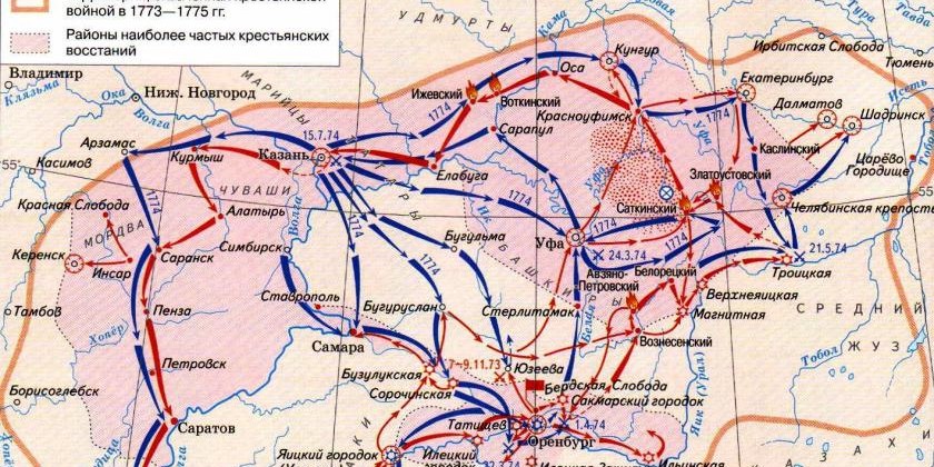 Бунт пугачева карта