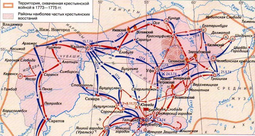 Карта по пугачевскому восстанию